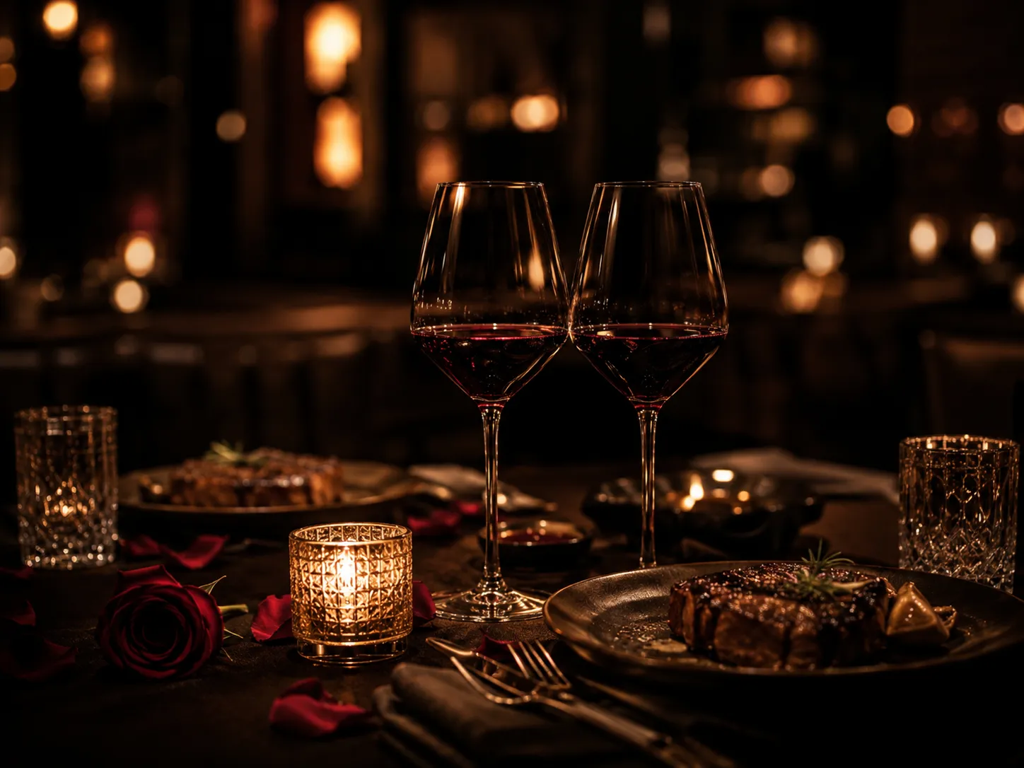 Mesa servida para cena romántica en LUME