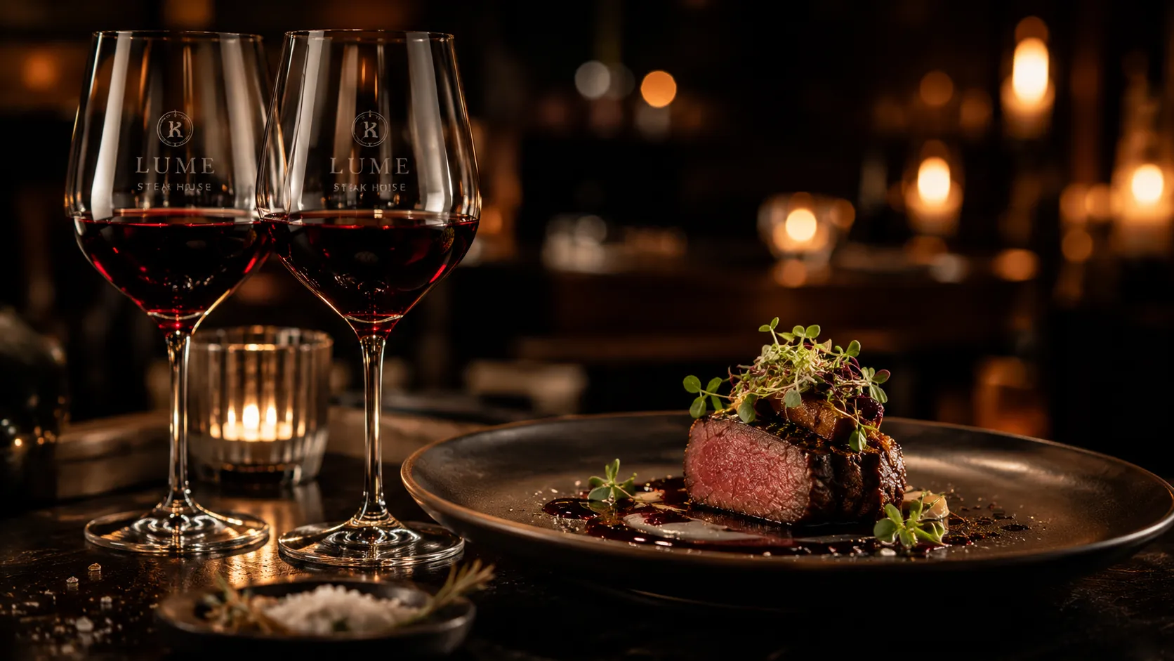 Vino y plato Lume Steak House